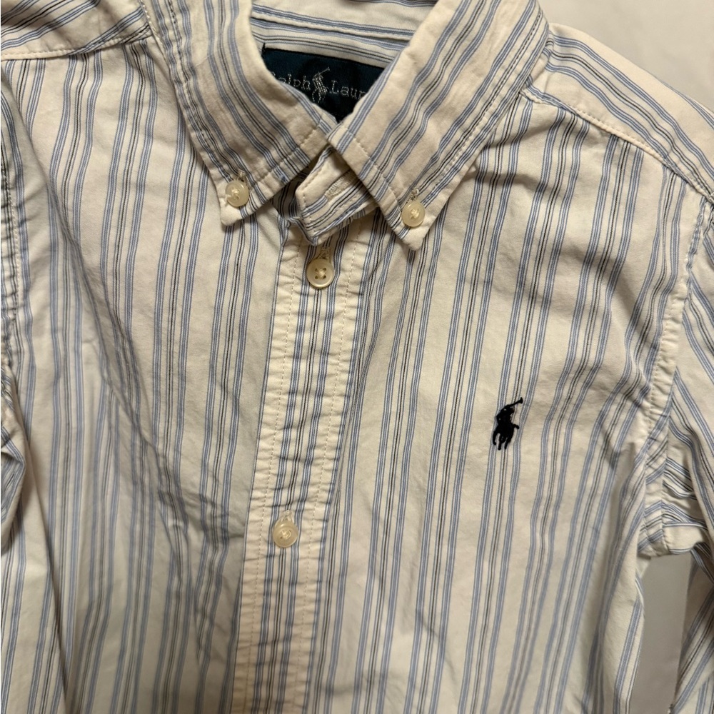Ralph Lauren Kids White and Blue Striped Button Down Shirt - Picture 2 of 3